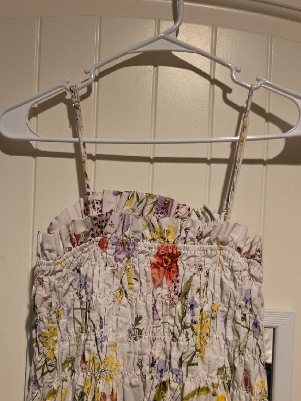 H&M White Floral Smocked Dress with Yellow & Lavender Print - Picture 4 of 5